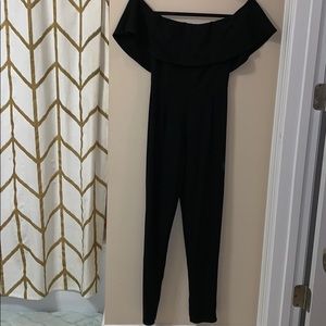 off the shoulder black jumpsuit